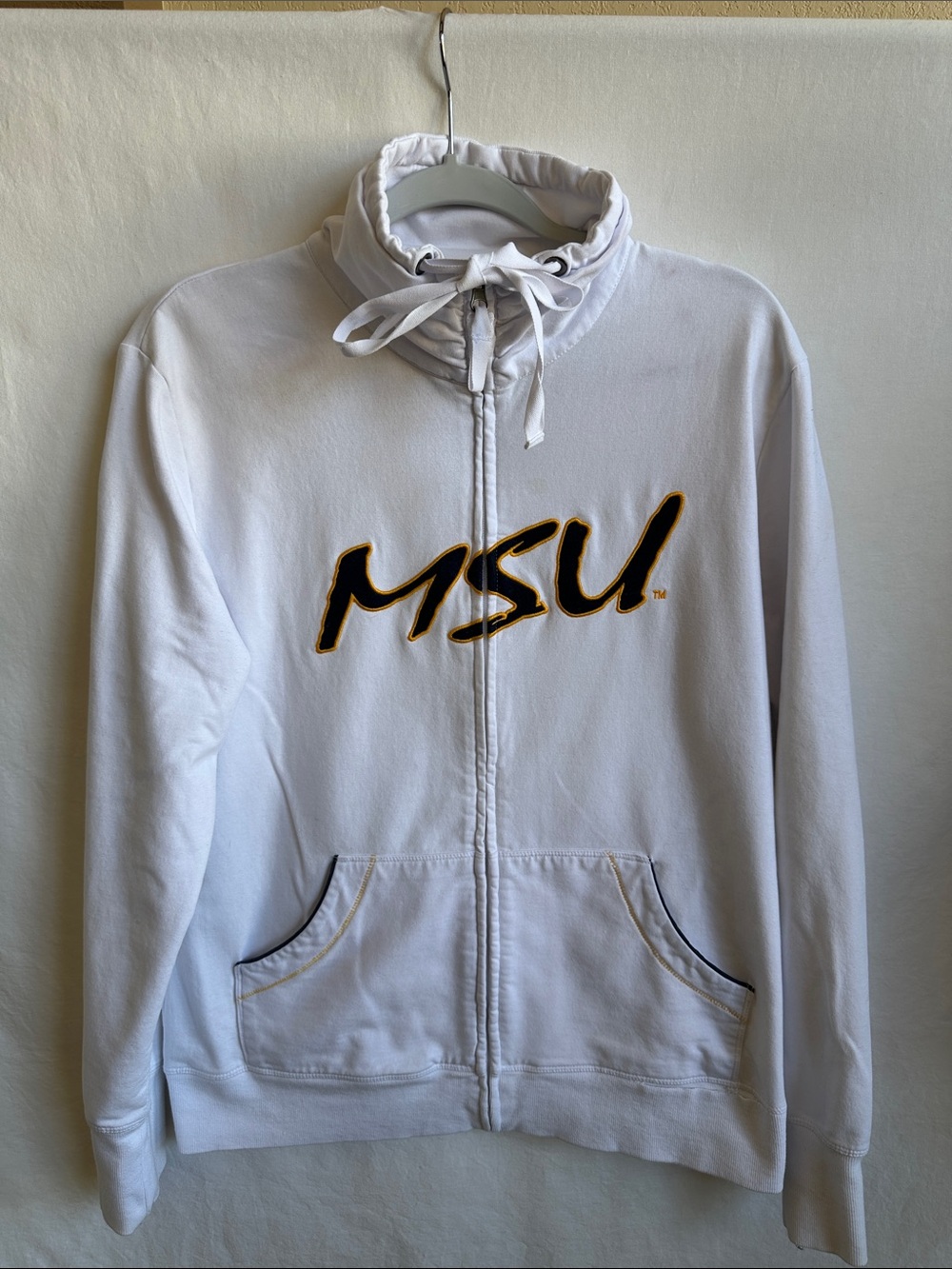 Michigan State University (MSU) white zip-up sweatshirt, size L